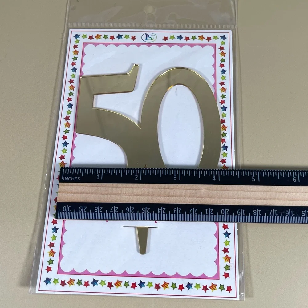 NWT 50th Golden Acrylic Mirrored Cake Topper
